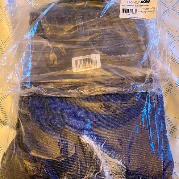 Denim Distressed Overalls - Picture 4 of 7